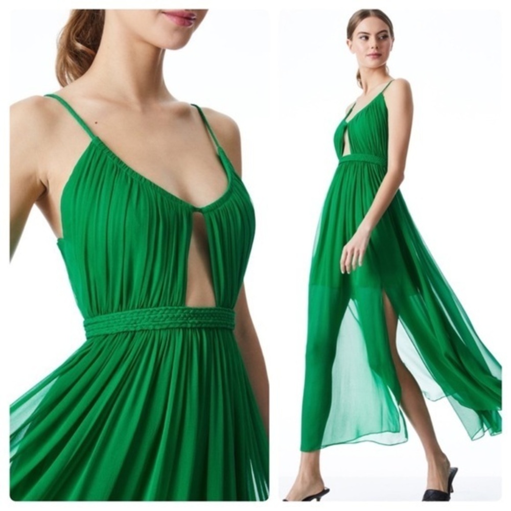 NWT Alice + Olivia Dress Tamar Maxi Silk Braided in Green